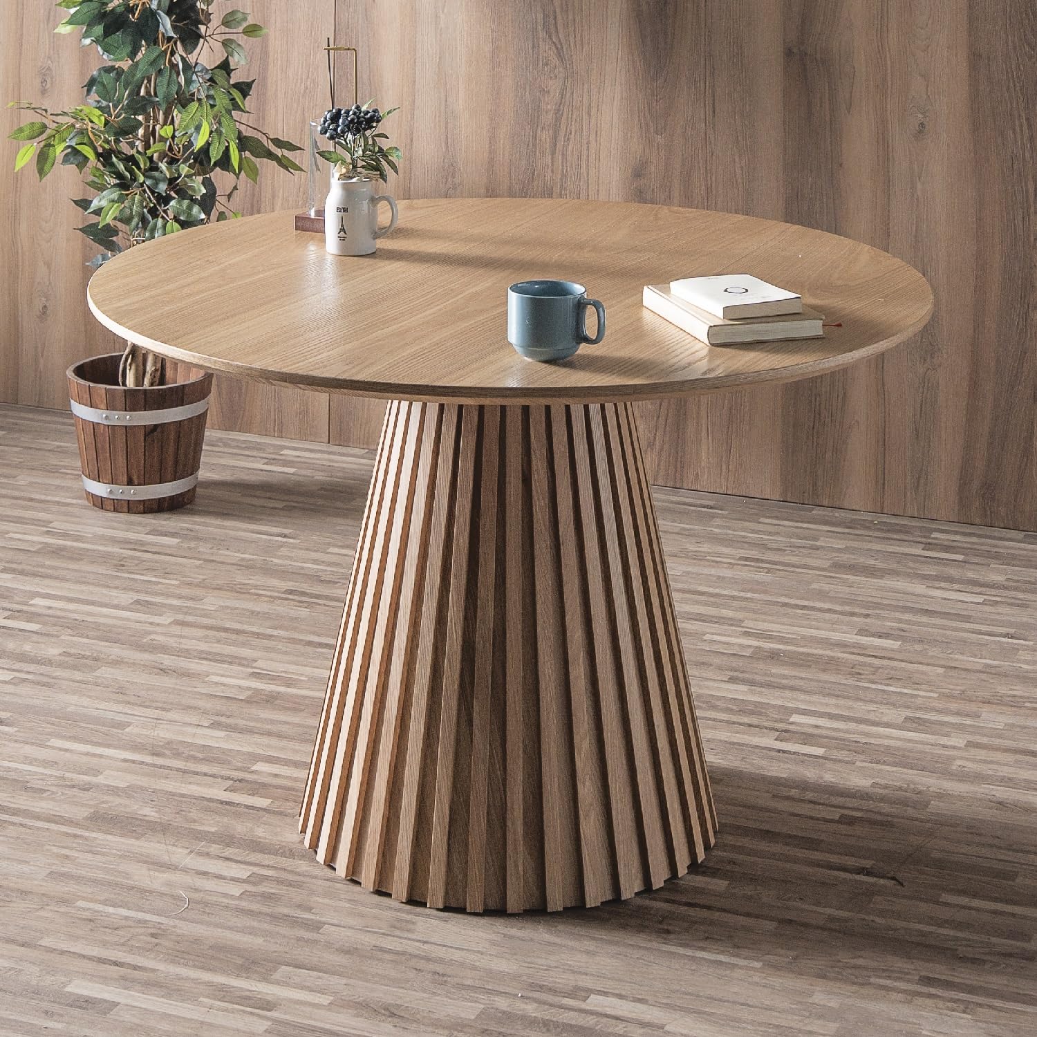 Amazon｜ダイニングテーブル 丸 110センチ 丸型 ラウンド 木製 省